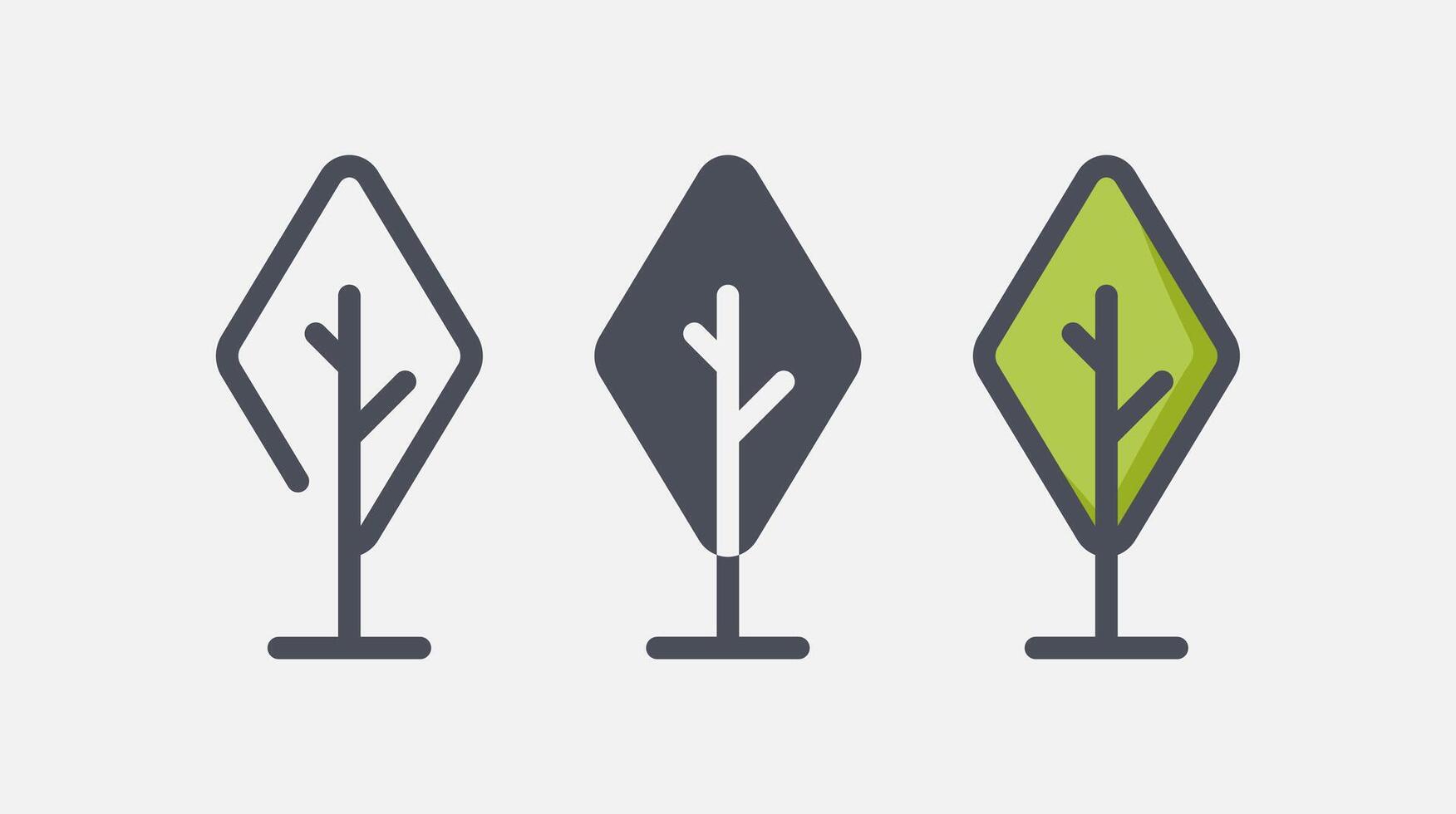 Flat forest trees icons, garden or park landscape elements. vector