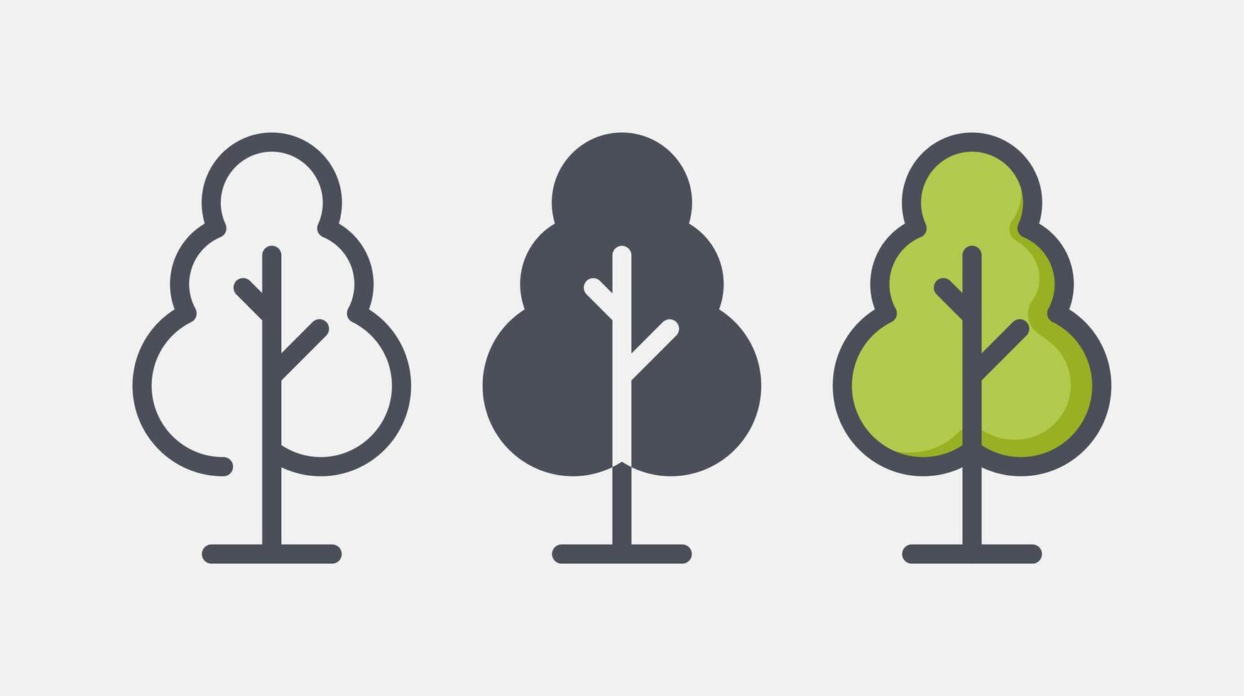Flat forest trees icons, garden or park landscape elements. vector