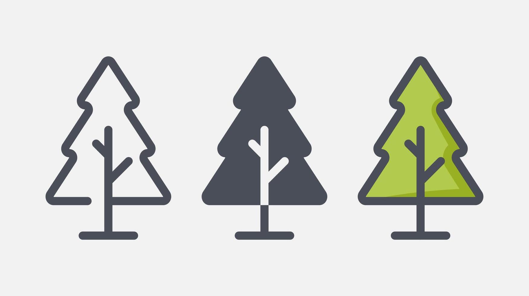 Flat forest trees icons, garden or park landscape elements. vector