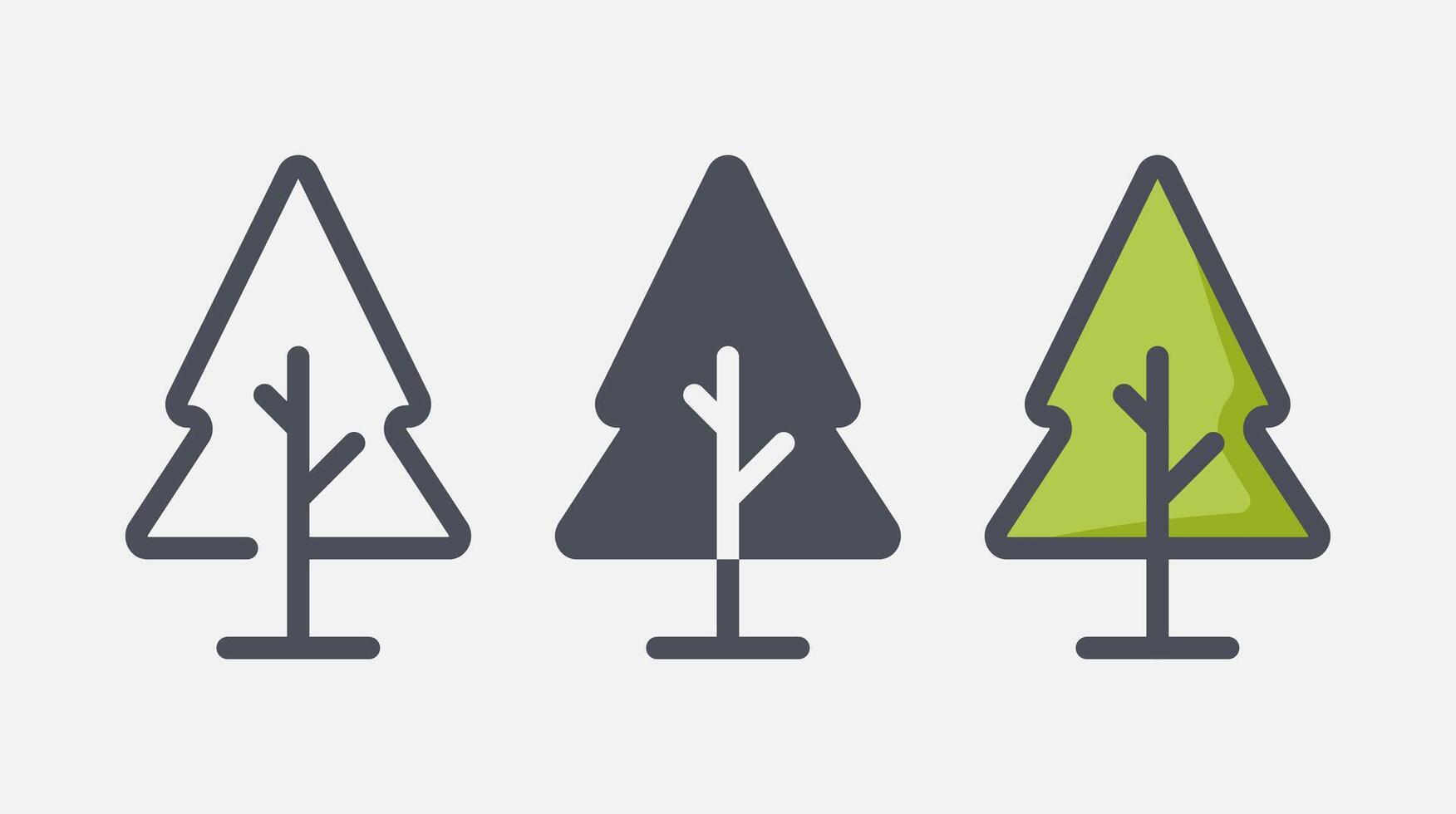 Flat forest trees icons, garden or park landscape elements. vector