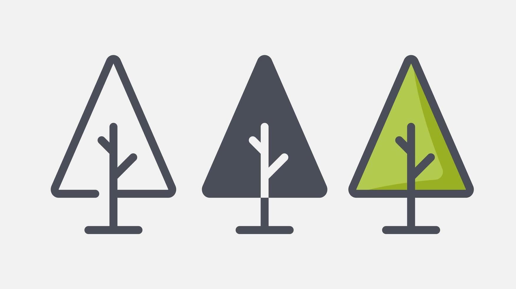 Flat forest trees icons, garden or park landscape elements. vector