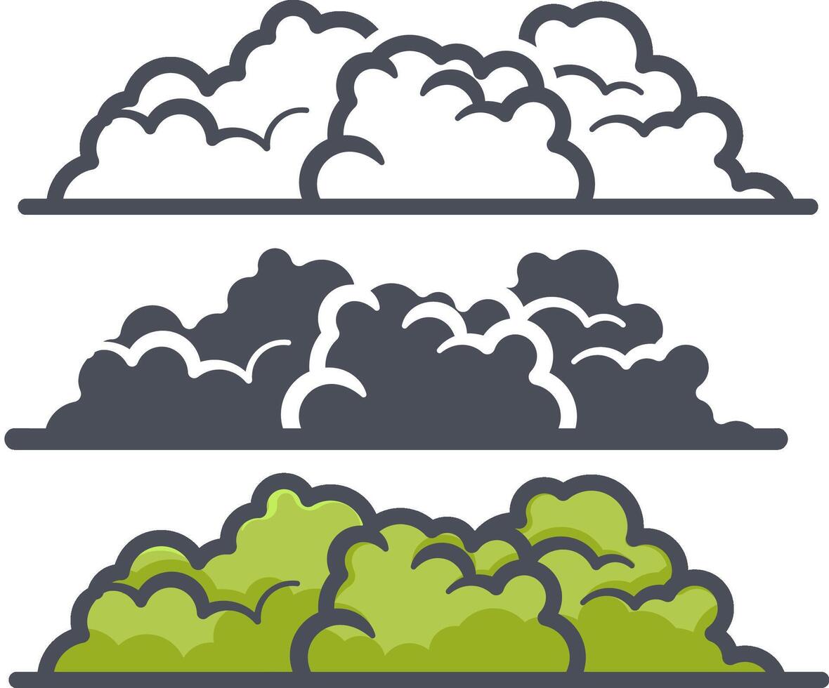 Flat forest trees icons, garden or park landscape elements. vector