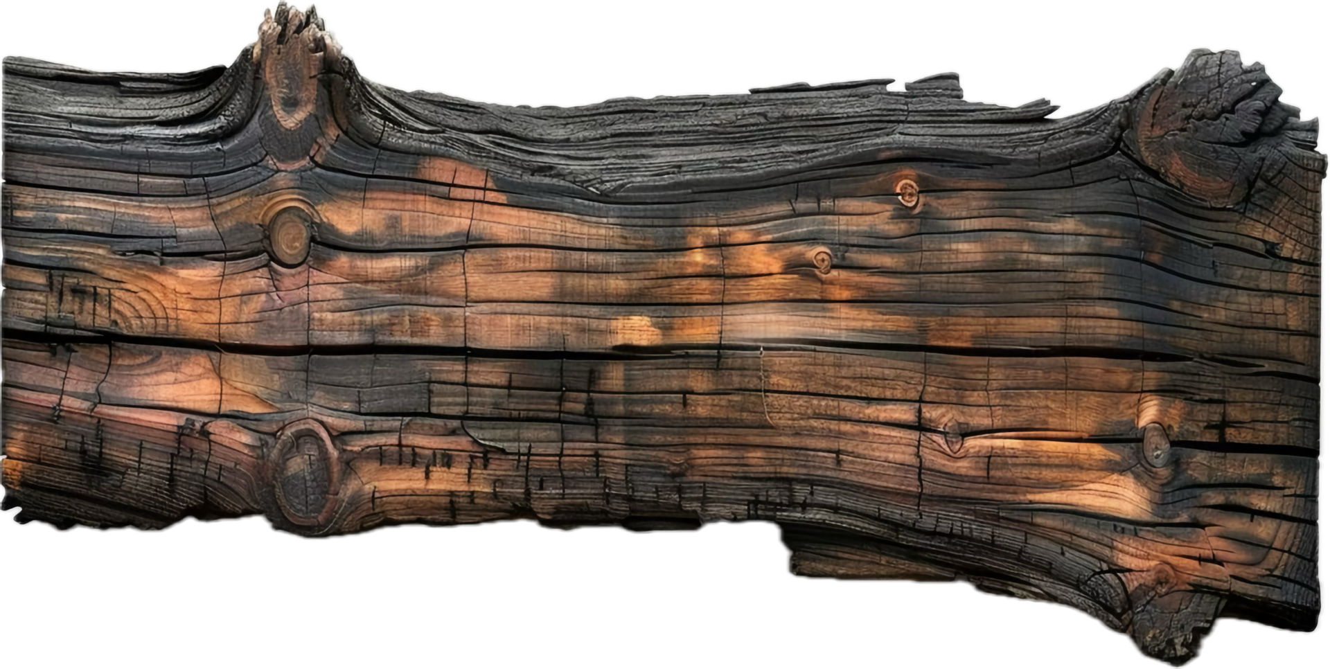 Burnt Wooden Plank with Charred Texture. png
