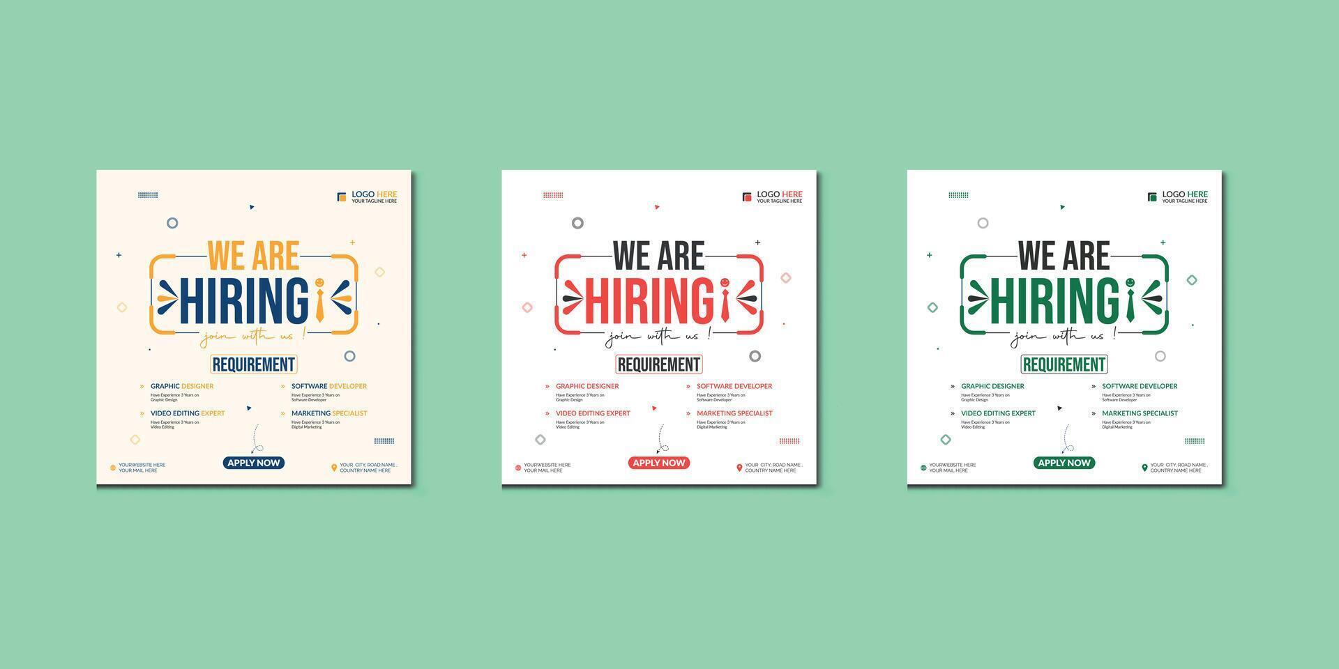 We are hiring job vacancy social media post banner design template with red color. We are hiring job vacancy square web banner design. Pro vector