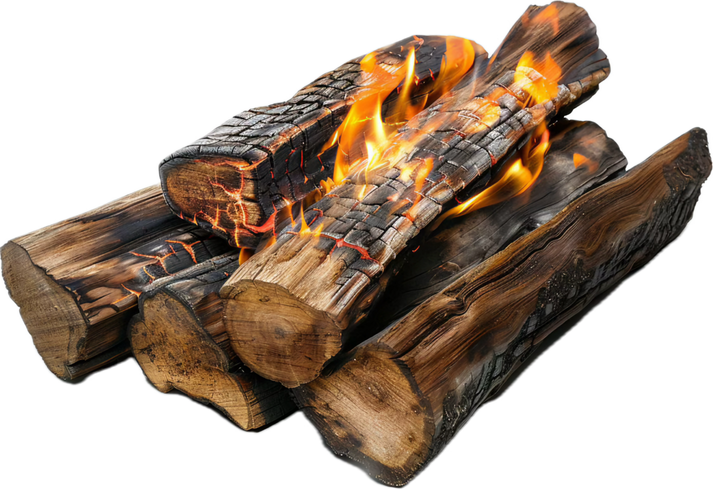 Burning Logs in Campfire Flames. png