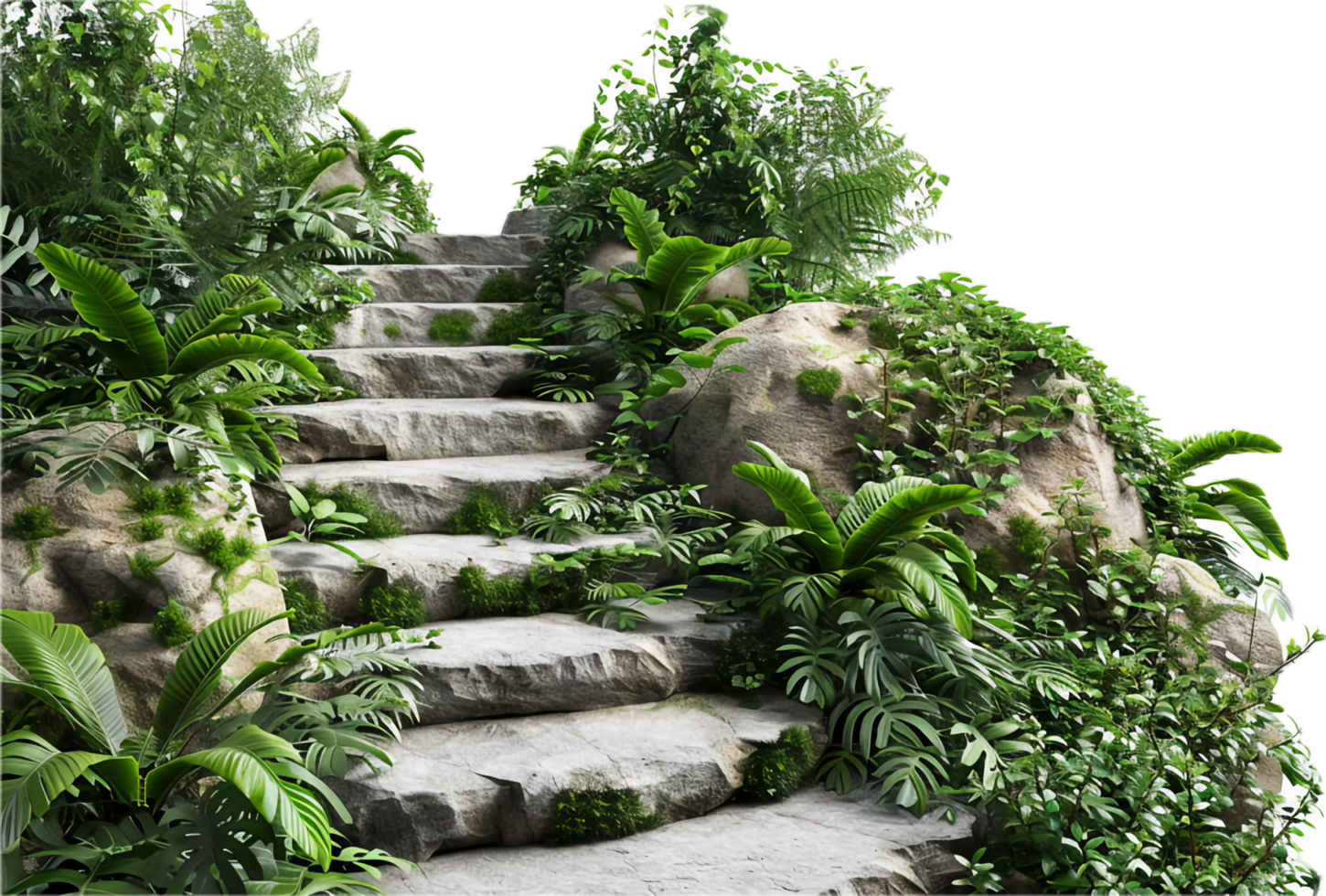 Stone Steps with Green Plants in Garden. png