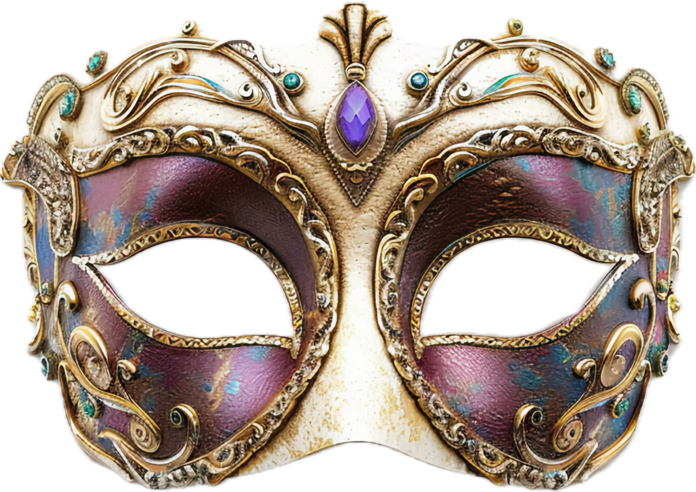 Ornate Venetian Mask with Gold Detailing. png