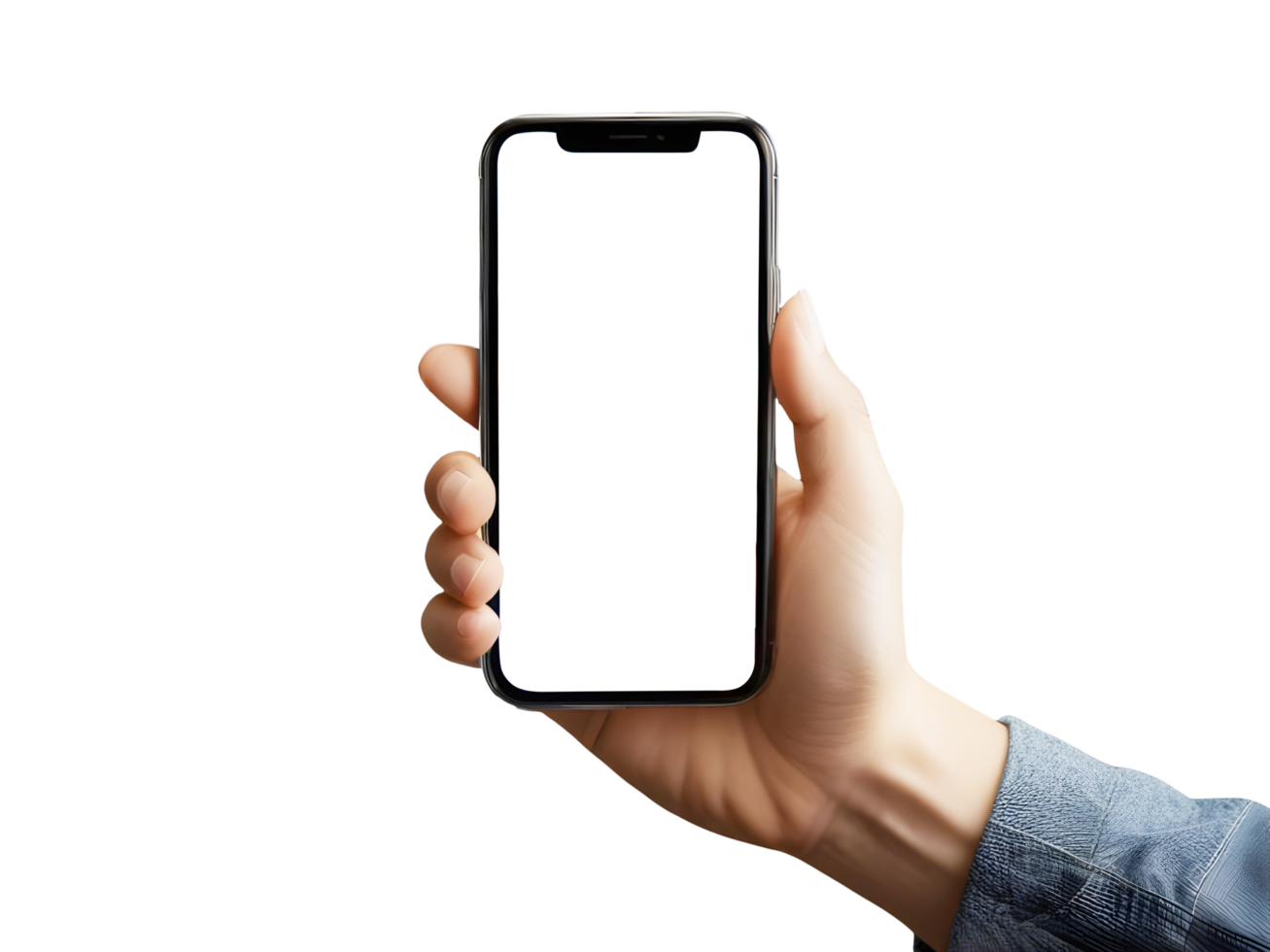 Hand holding smart phone Mockup and screen Transparent png