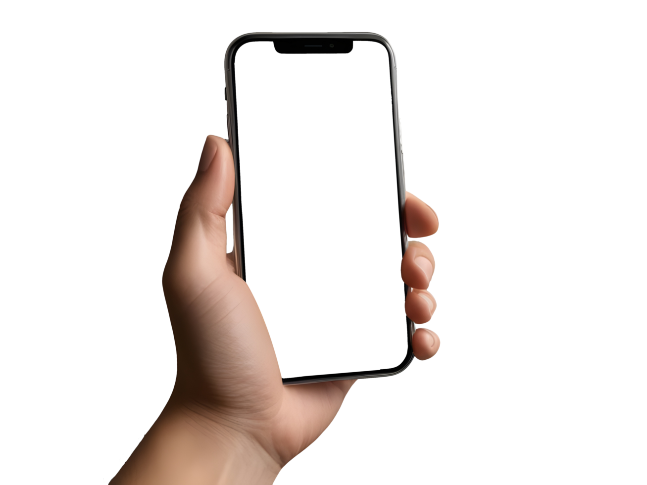 Hand holding smart phone Mockup and screen Transparent png