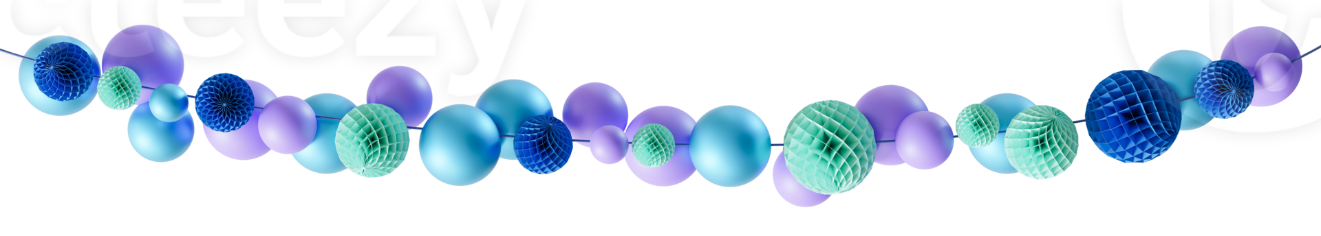 Stylish garland with blue and purple elements on transparent background. Can be used as divider, footer or header. Happy Birthday design element. Festoon. It s a boy, gender party. 3D render. png