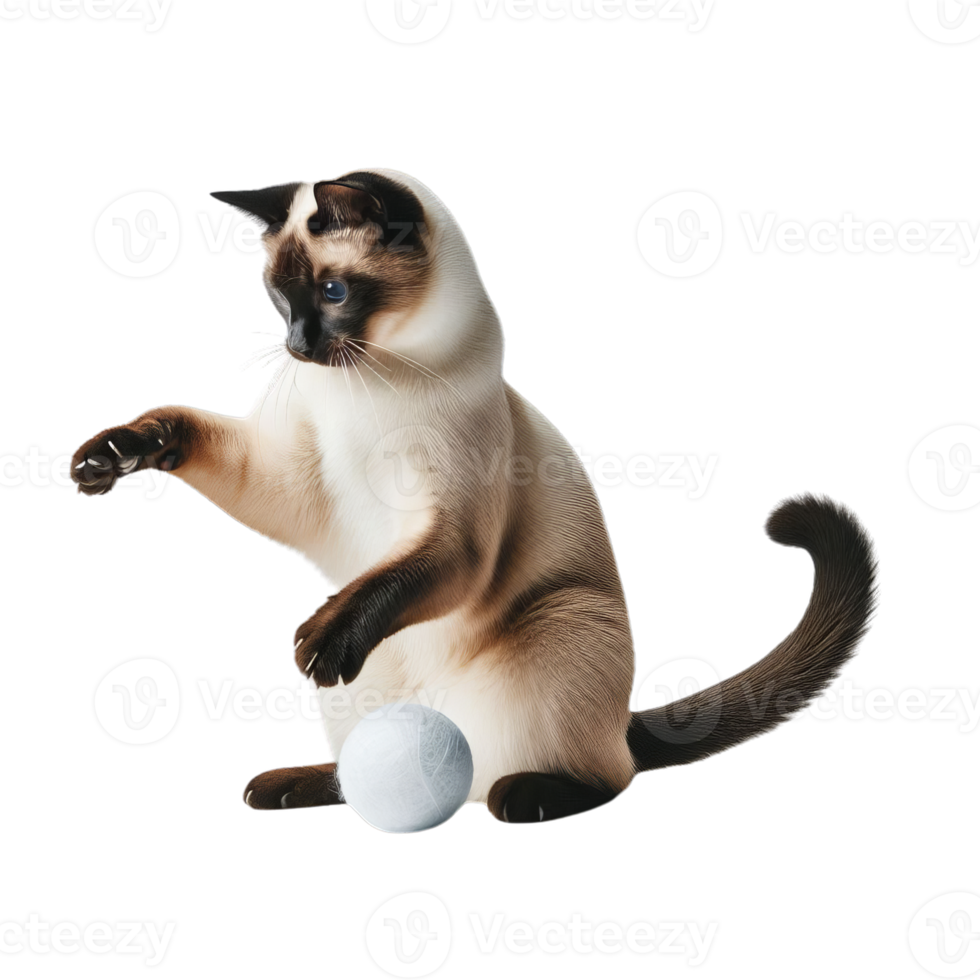 Cheerful Siamese Cat Engaged in Play on Transparent Background, Joyful Feline Activity png