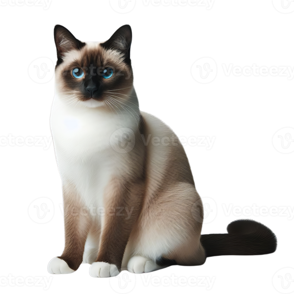 Majestic Siamese Cat Posing Gracefully on Transparent Background, Elegant Feline Portrait png