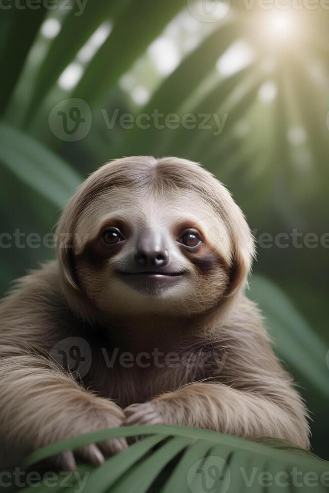 sloth on a tree in the jungle photo
