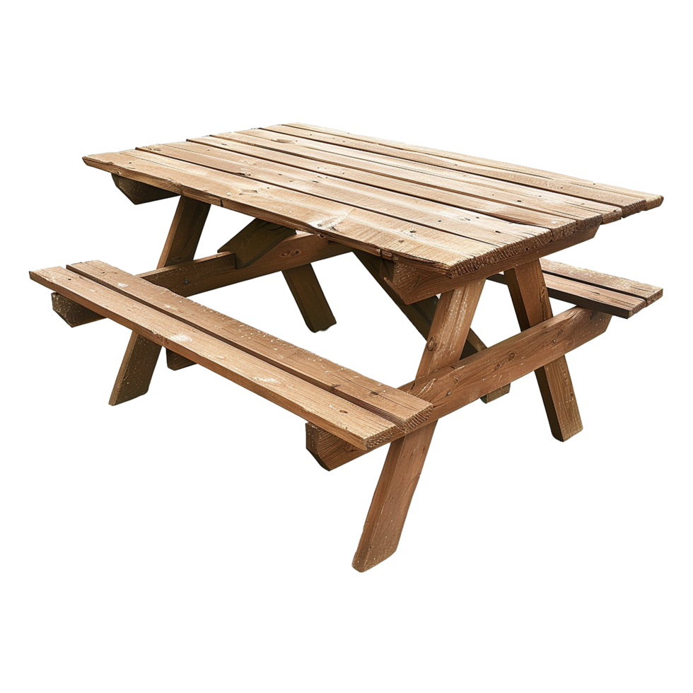 Wooden picnic table cut out on transparent png
