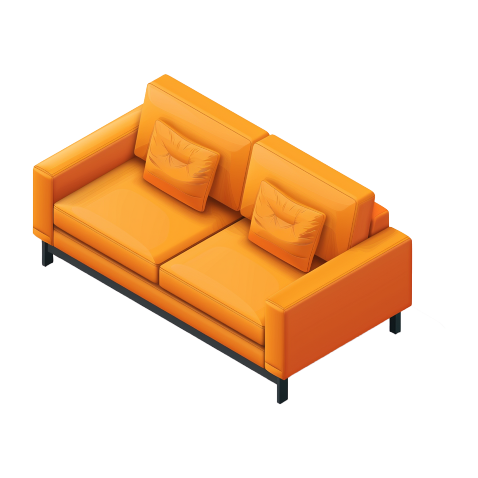 Isometric sofa 3d rendering isolated on transparent background png