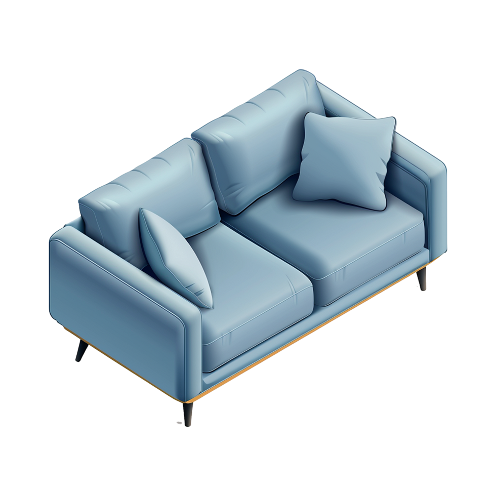 Isometric sofa 3d rendering isolated on transparent background png