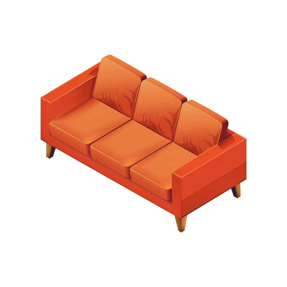 Isometric sofa 3d rendering isolated on transparent background png