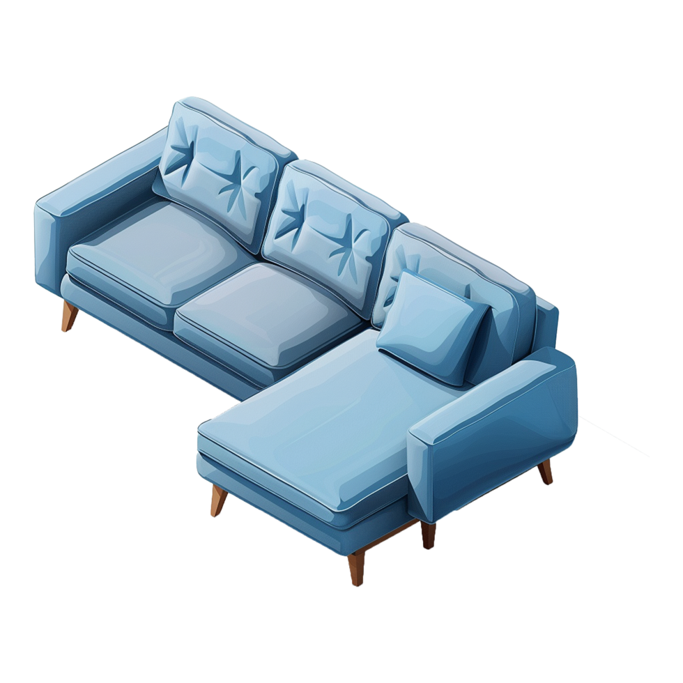 Isometric sofa 3d rendering isolated on transparent background png