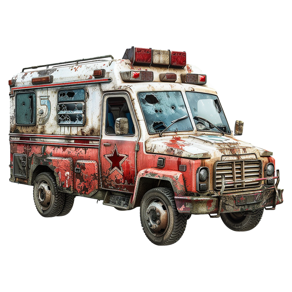 Apocalypse ambulance car isolated on transparent background png
