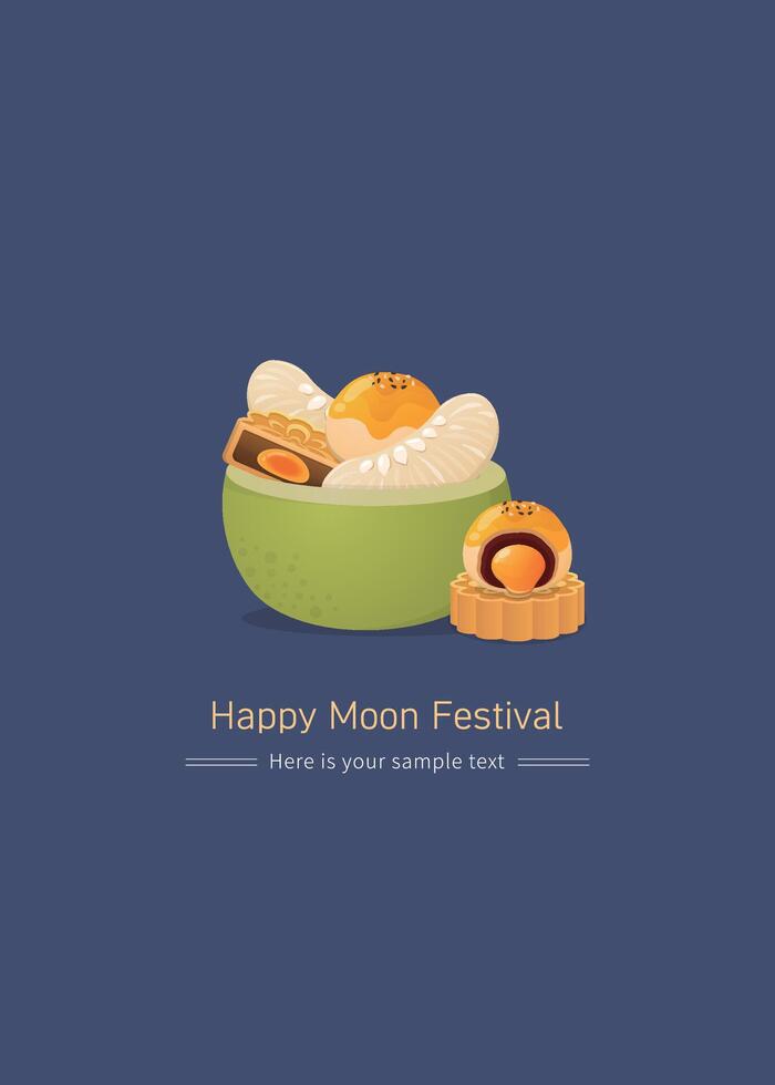 Rich and delicious pomelo and mooncakes, Chinese pastry and egg yolk desserts, traditional food, Mid-Autumn Festival illustration material vector