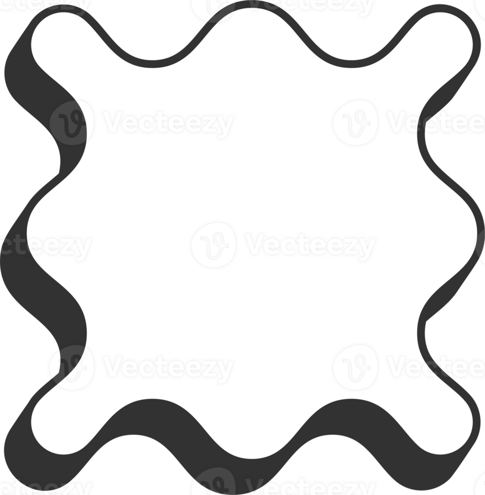 Wavy rectangle frame. Scallop edge box. Squiggle wavy border. Groovy zigzag abstract shape. Cute square aesthetic banner. png