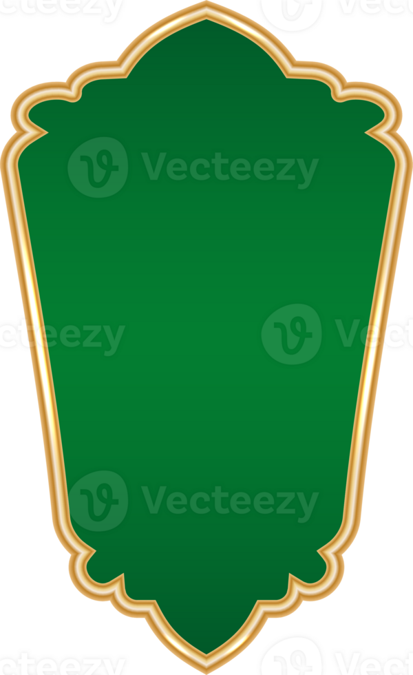 Ramadan golden shape. Islamic and Indian arch Arabic design element with green background. Luxury badge for Muslim banner and Turkish oriental window. png