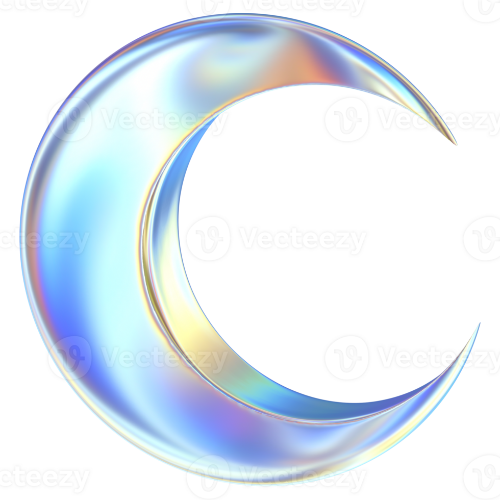Moon 3D abstract shapes illustration with chrome effects png