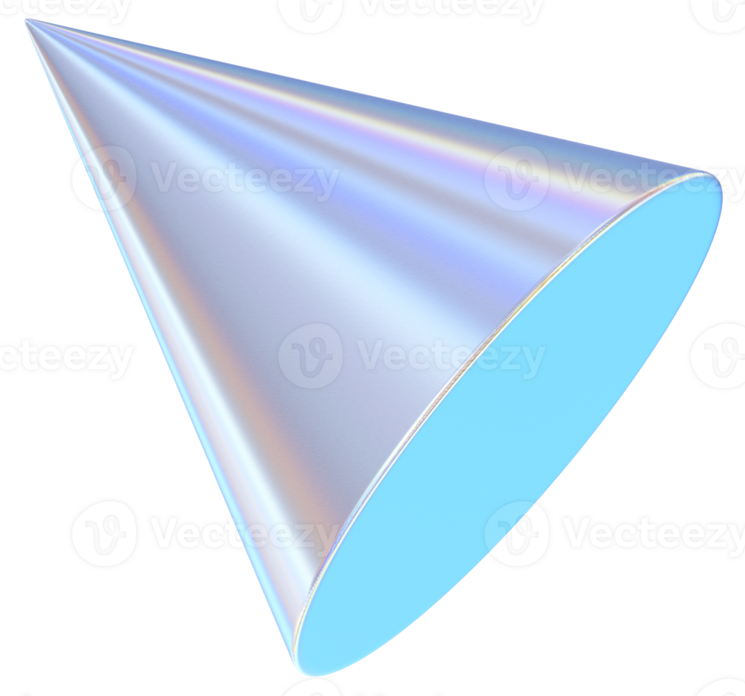 Cone 3D abstract shapes illustration with chrome effects png