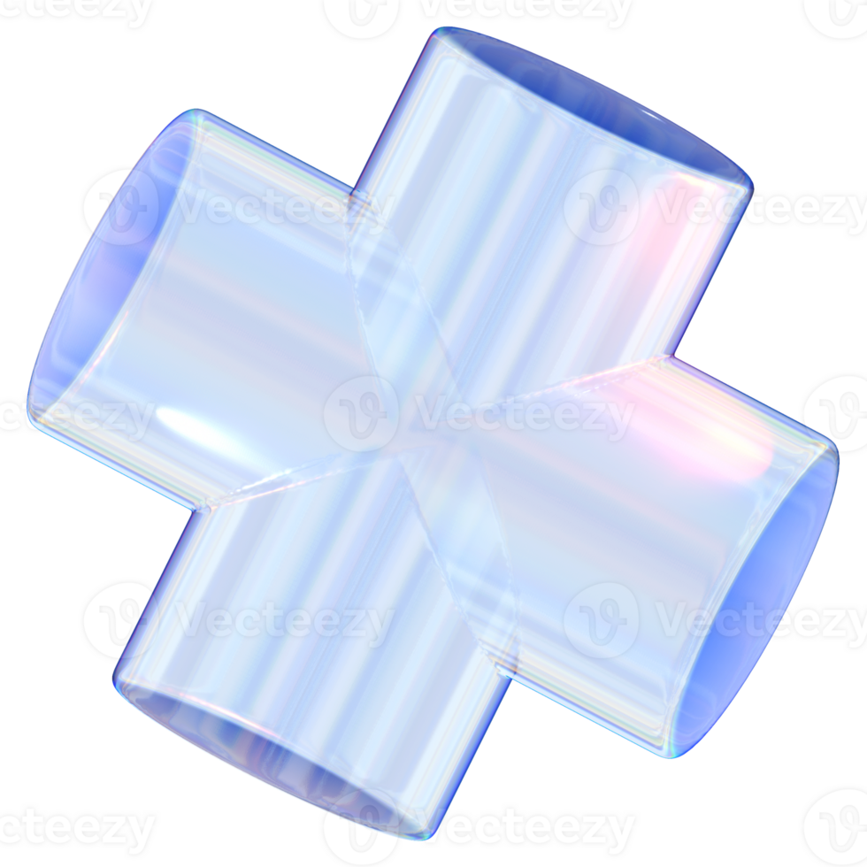 Plus symbol 3D abstract shapes illustration with chrome effects png