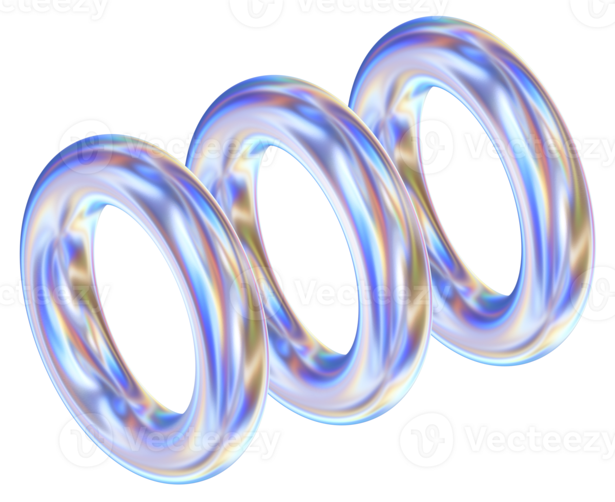 Rings 3D abstract shapes illustration with chrome effects png