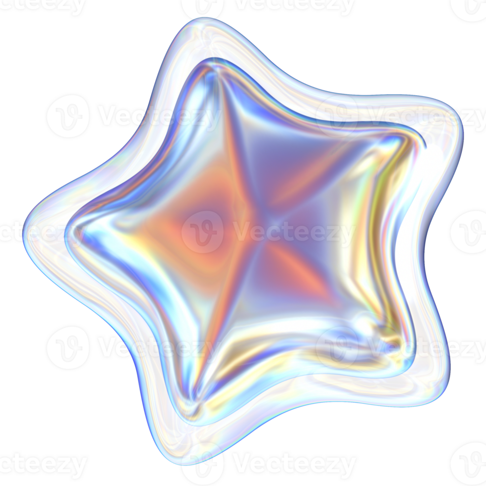 Star 3D abstract shapes illustration with chrome effects png