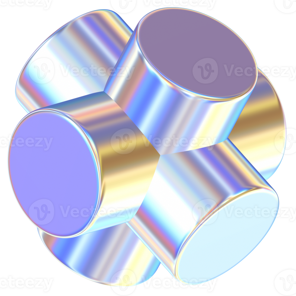 3D abstract shapes illustration with chrome effects png
