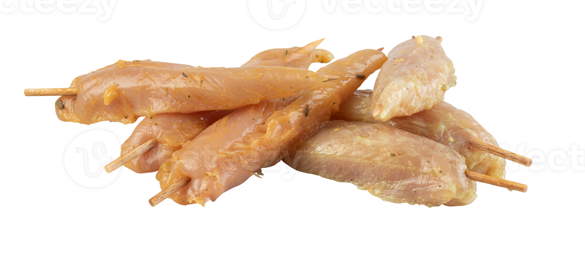 Fresh chicken breast on skewers cut out isolated transparent background png