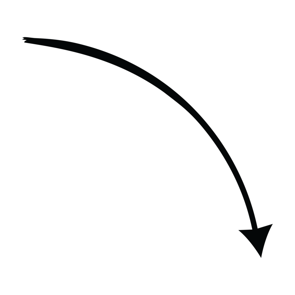 Hand drawn curved shape transparent arrow. transparent curve arrow png