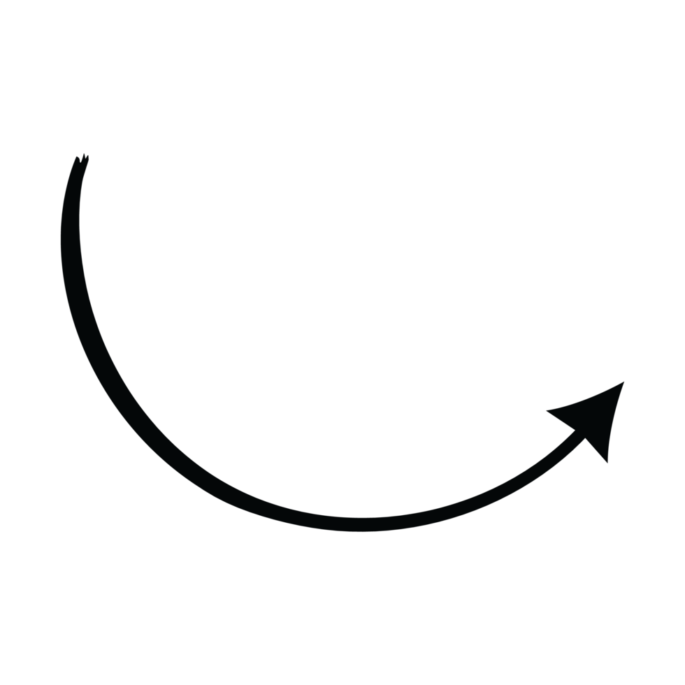 Hand drawn curved shape transparent arrow. transparent curve arrow png