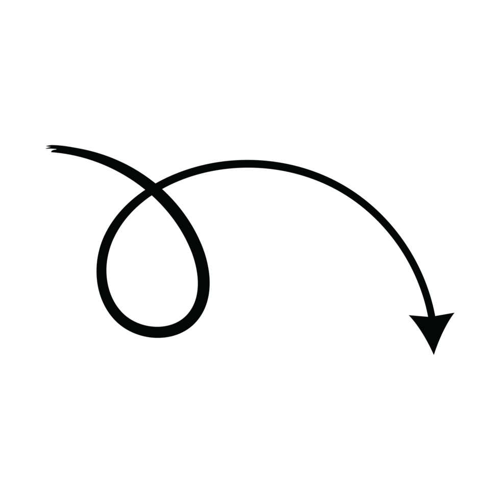 Hand drawn curved shape transparent arrow. transparent curve arrow png