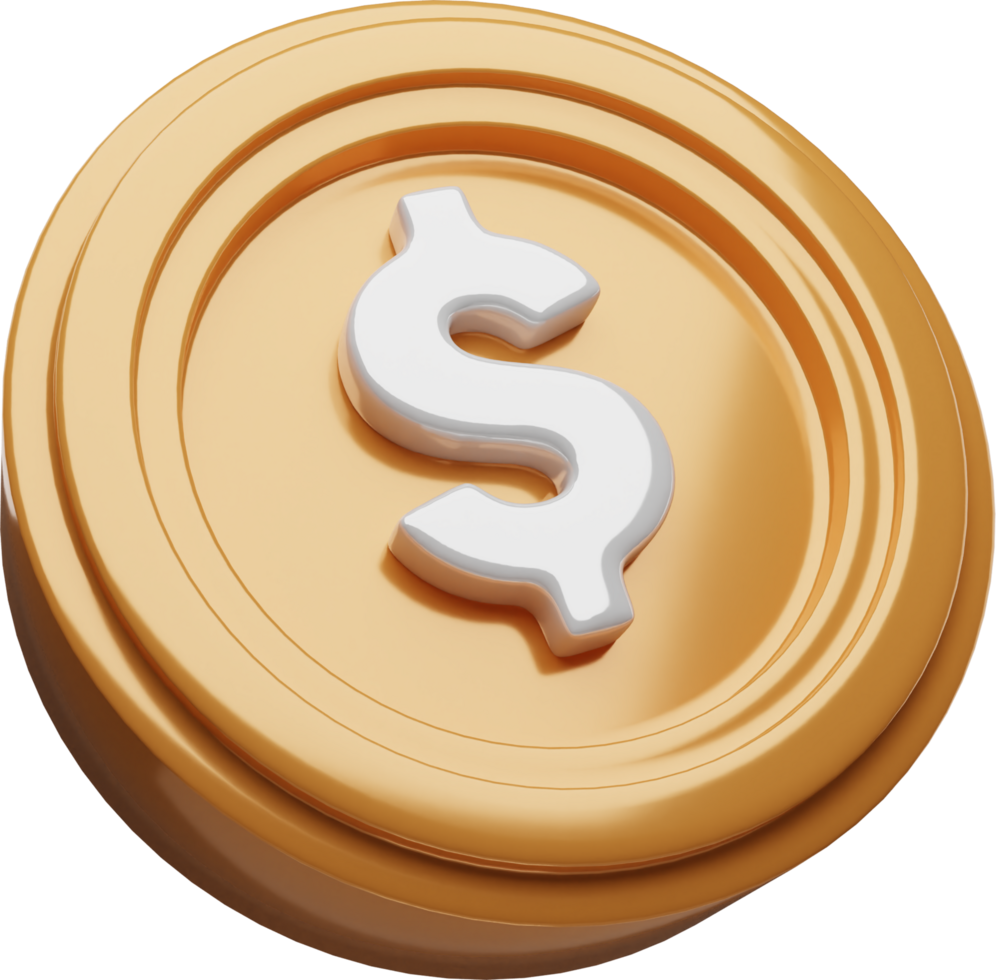 Gold 3D Coin dollar isolated clipart 3D render png