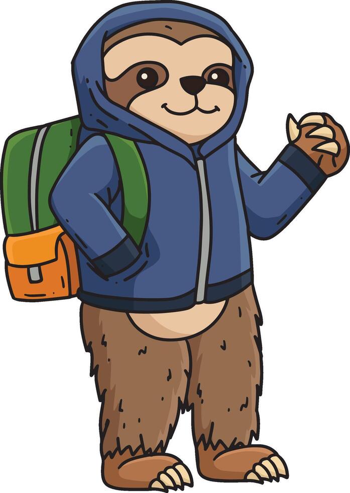 Sloth Hiking in the Mountain Cartoon Clipart vector