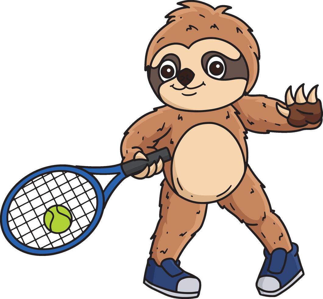 Sloth Playing Tennis Cartoon Clipart Illustration vector