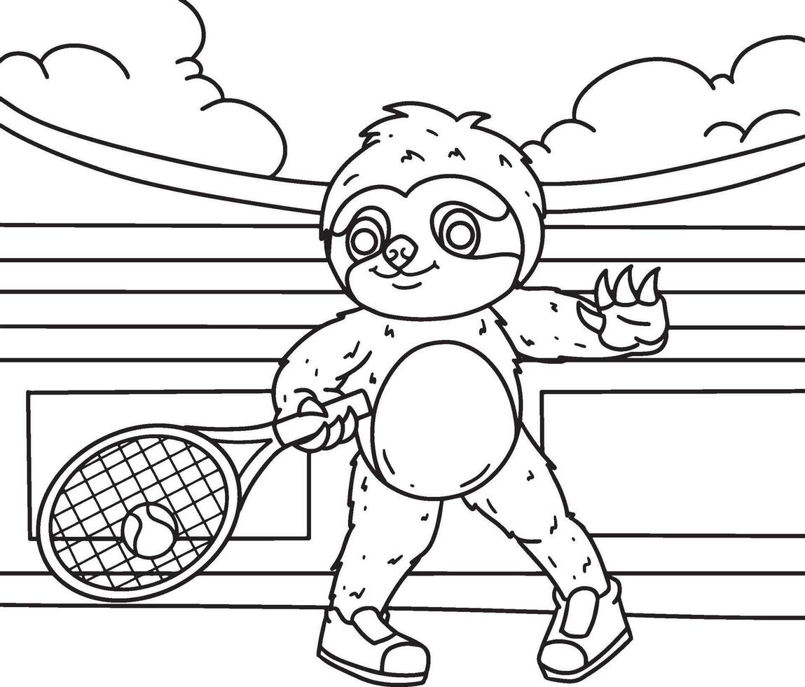 Sloth Playing Tennis Coloring Page Free vector