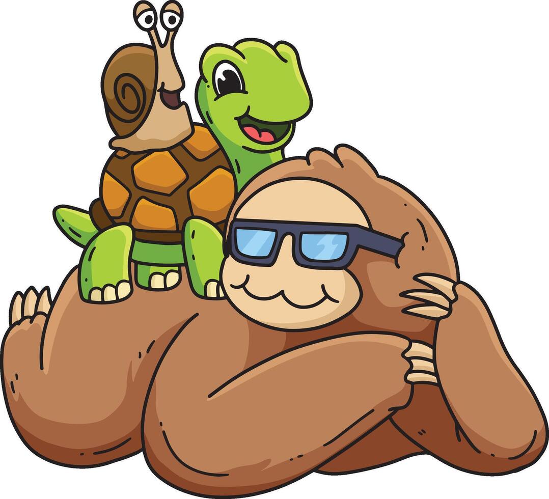 Sloth ,Tortoise and Snail Cartoon Clipart vector