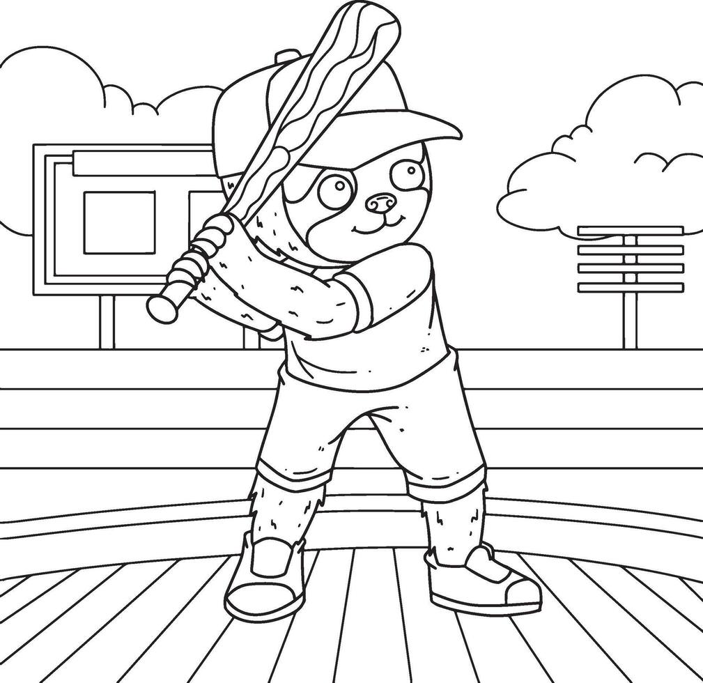 Sloth Playing Baseball Coloring Page Free vector
