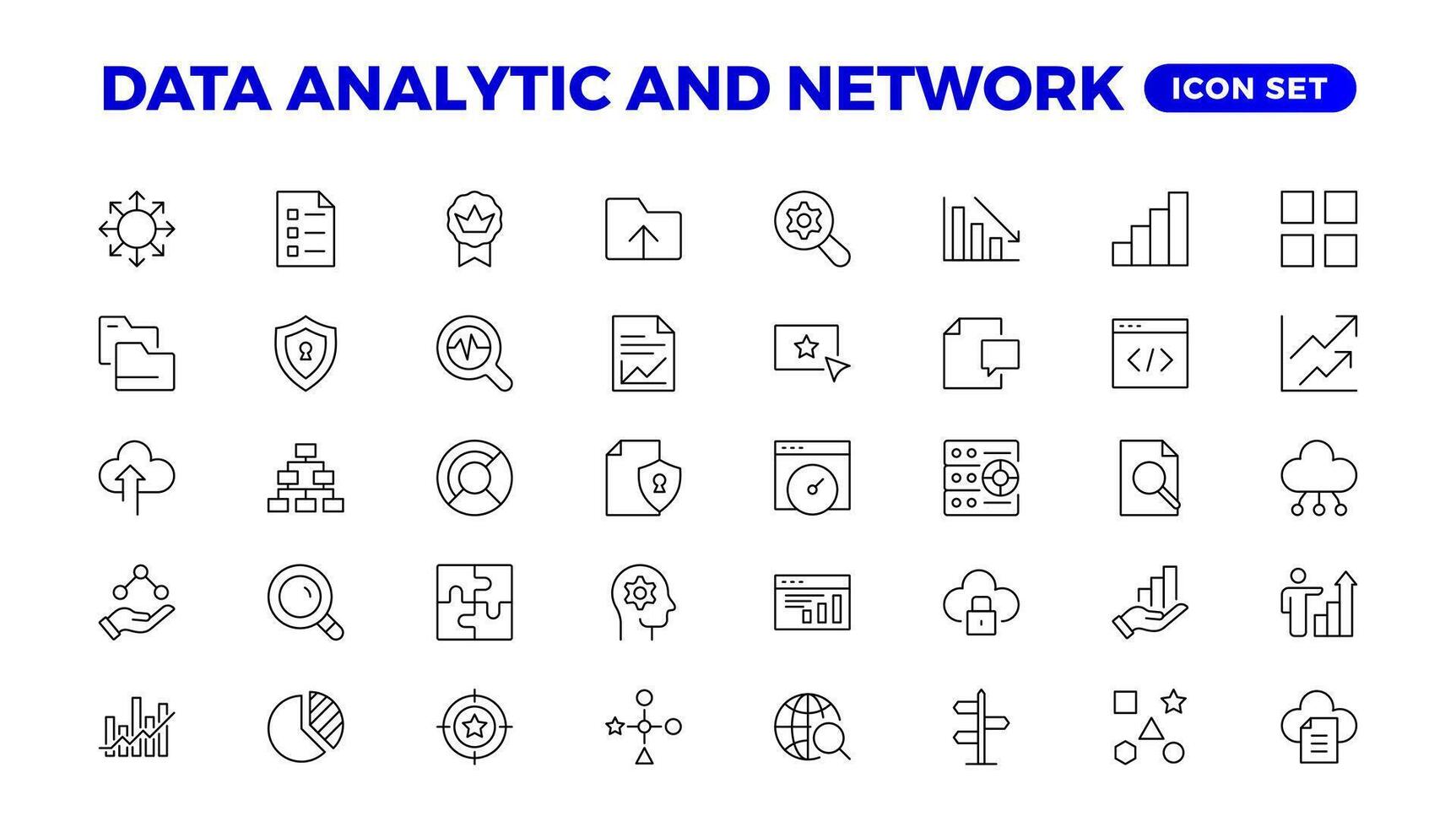 Big data analysis thin line icon set. Data processing outline pictograms for website and mobile app GUI. Digital analytics simple UI, UX icons vector