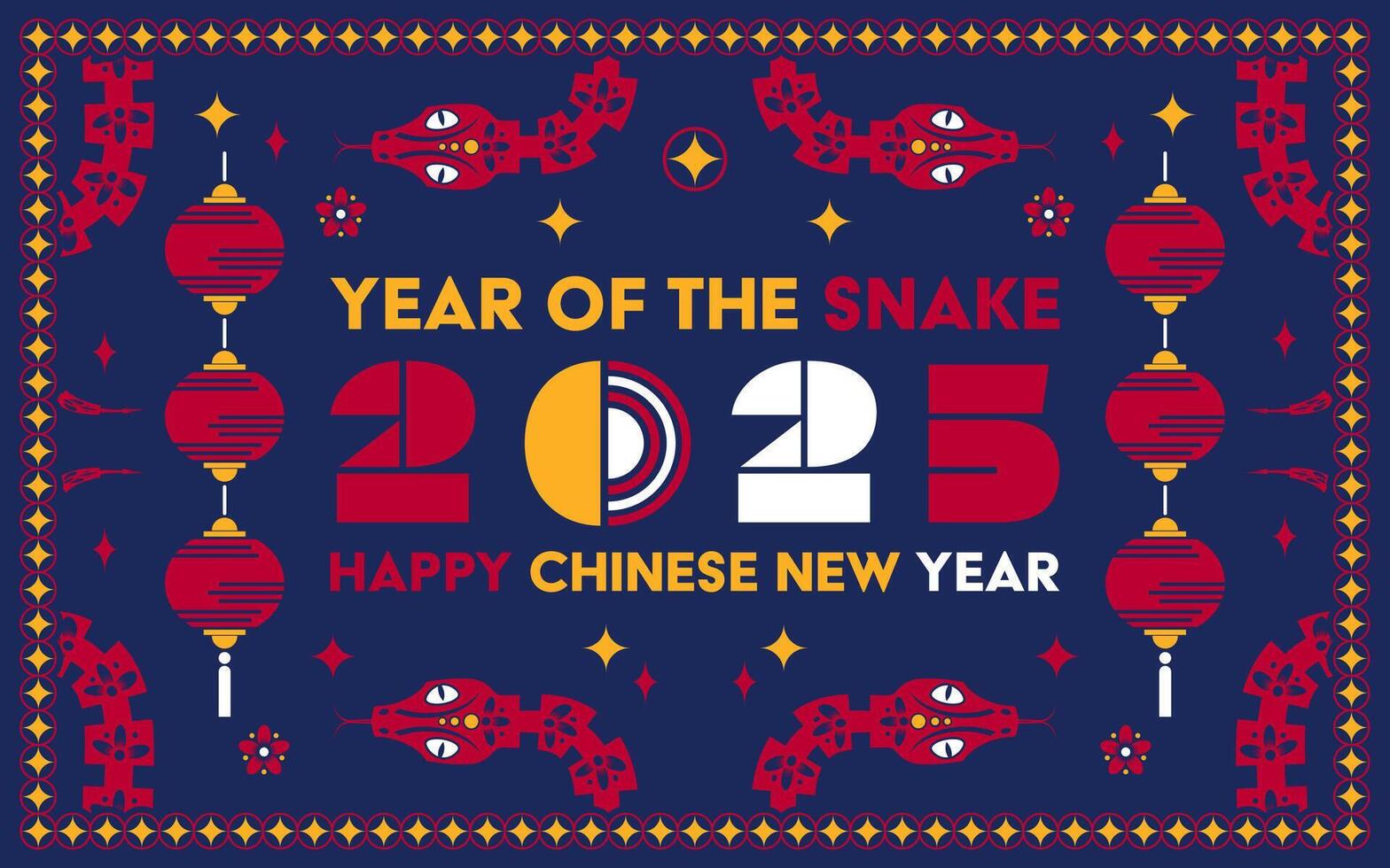 Happy Chinese new year 2025 Snake Zodiac sign, modern flat art design
