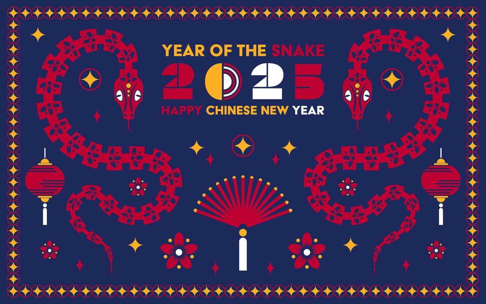 Happy Chinese new year 2025 Snake Zodiac sign, modern flat art design vector