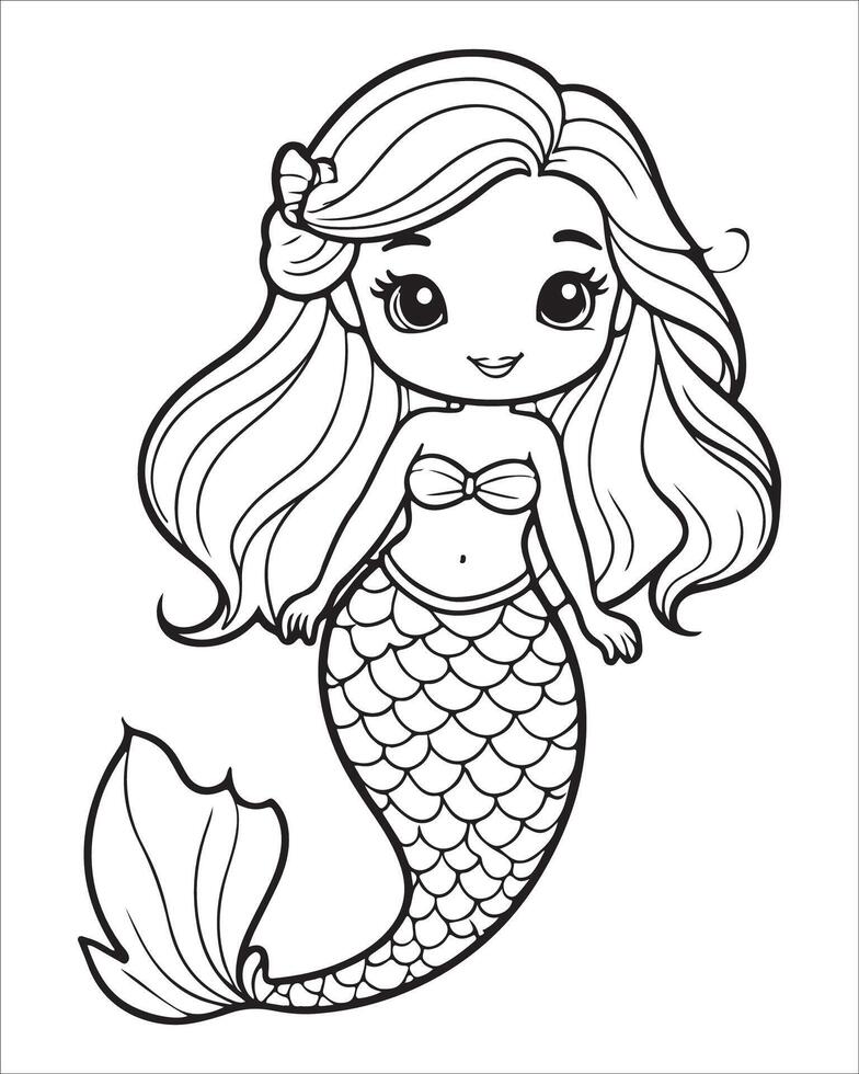 Cute mermaid Coloring pages for kids, ocean animals coloring pages, mermaid illustration vector
