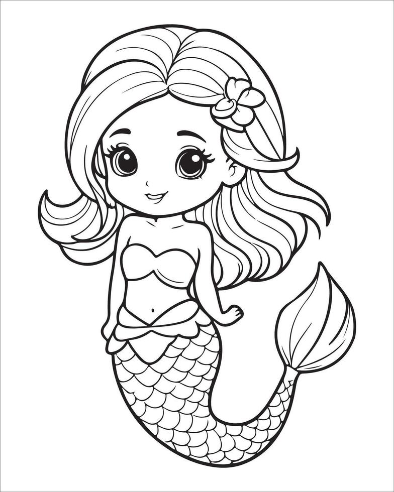 Cute mermaid Coloring pages for kids, ocean animals coloring pages, mermaid illustration vector
