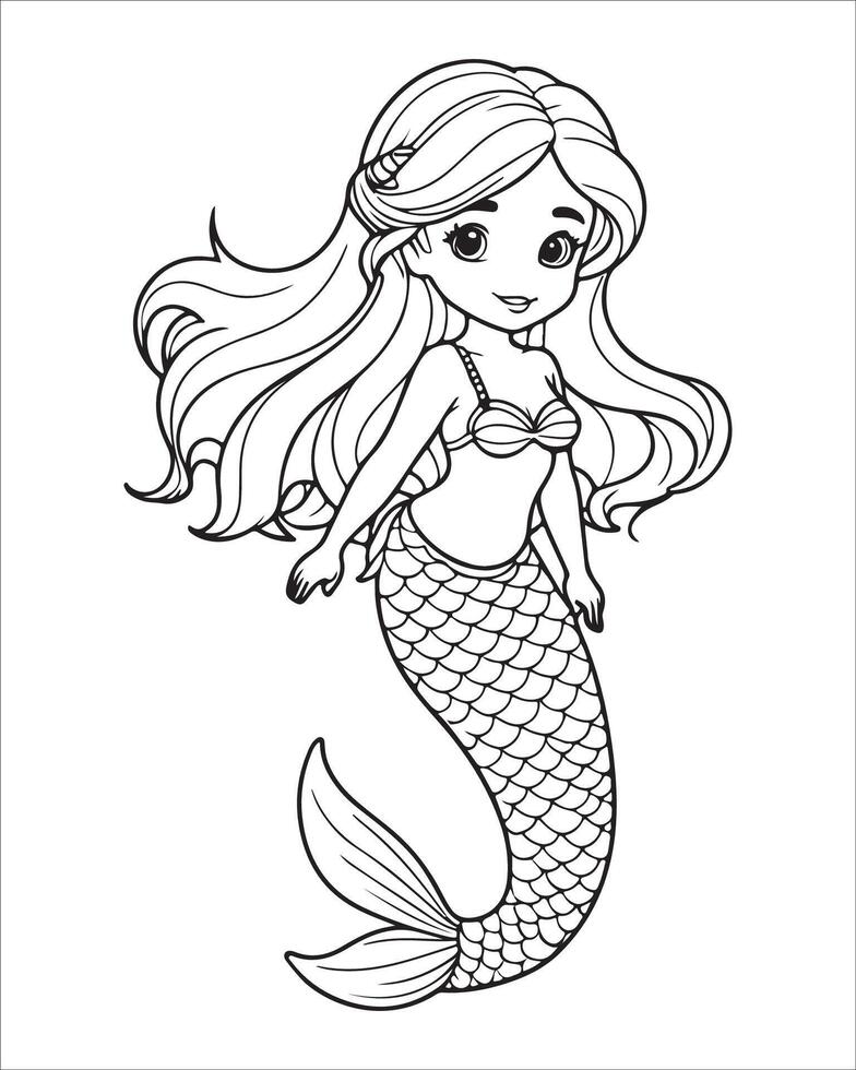 Cute mermaid Coloring pages for kids, ocean animals coloring pages
