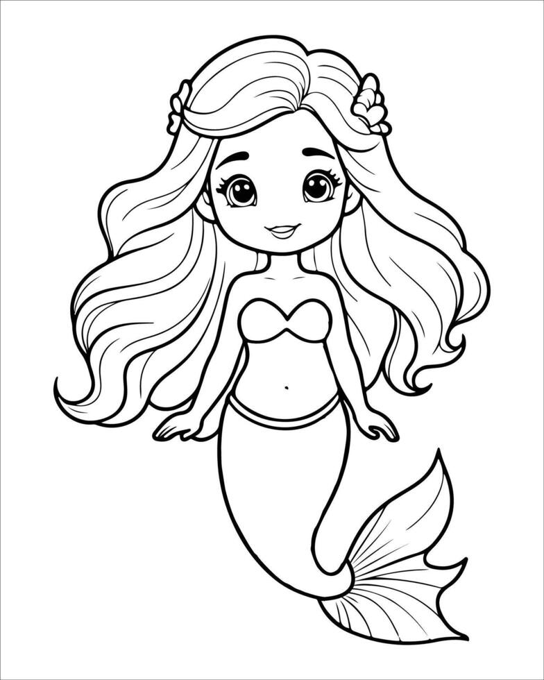 Cute mermaid Coloring pages for kids, ocean animals coloring pages, mermaid illustration vector