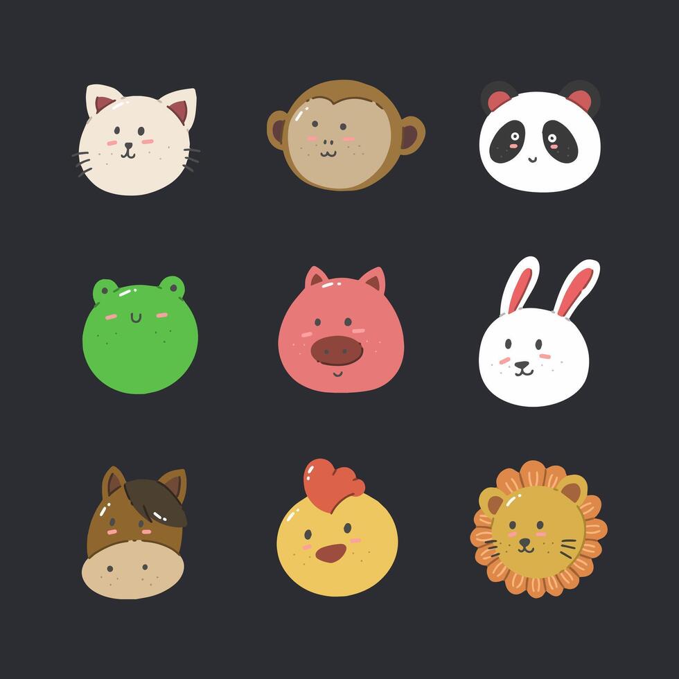 Cute animal face hand drawn illustration vector